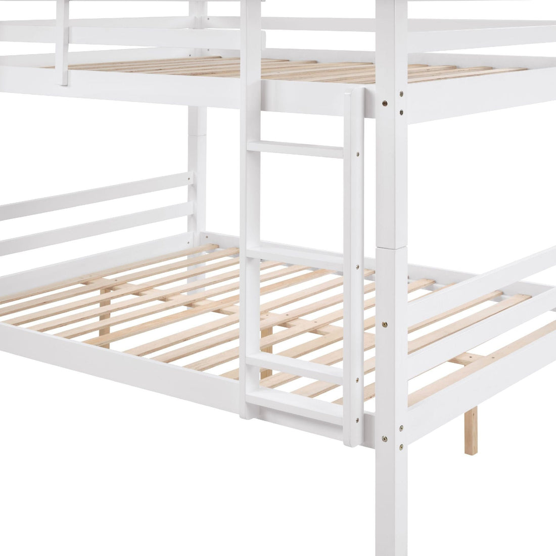 Kids Shared Room Full Over Full Wood Bunk Bed with High Guardrail Ladder White | Just Better Bunk Beds - View 12