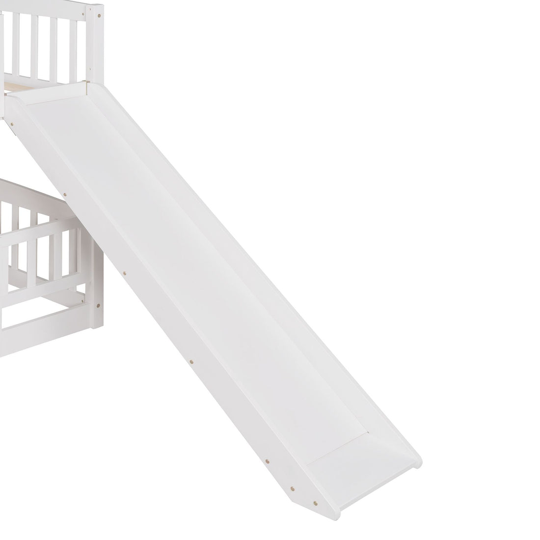 Kids Shared Room Full Over Full Wood Bunk Bed with Slide, Safety Fence, Ladder in White | Just Better Bunk Beds - View 16