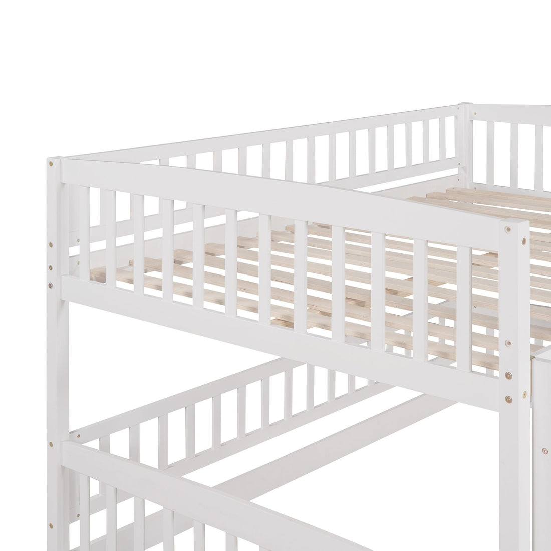 Kids Shared Room Full Over Full Wood Bunk Bed with Slide, Safety Fence, Ladder in White | Just Better Bunk Beds - View 12