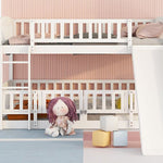 Kids Shared Room Full Over Full Wood Bunk Bed with Slide, Safety Fence, Ladder in White | Just Better Bunk Beds - Detail View