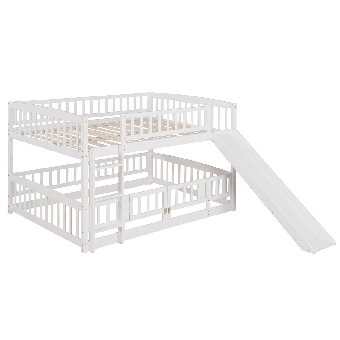 Kids Shared Room Full Over Full Wood Bunk Bed with Slide, Safety Fence, Ladder in White | Just Better Bunk Beds - View 5