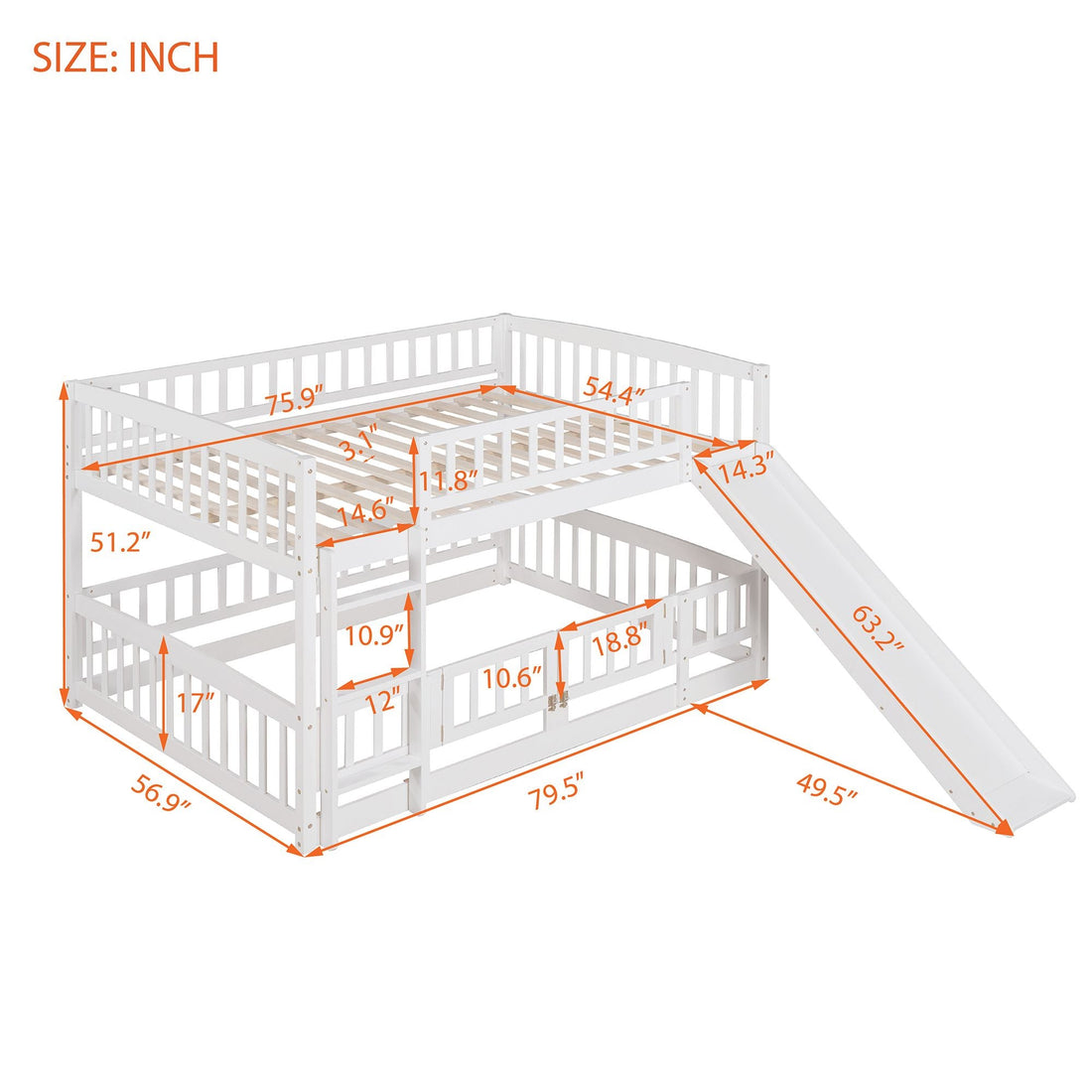 Kids Shared Room Full Over Full Wood Bunk Bed with Slide, Safety Fence, Ladder in White | Just Better Bunk Beds - View 10