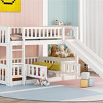 Kids Shared Room Full Over Full Wood Bunk Bed with Slide, Safety Fence, Ladder in White | Just Better Bunk Beds - Assembly View