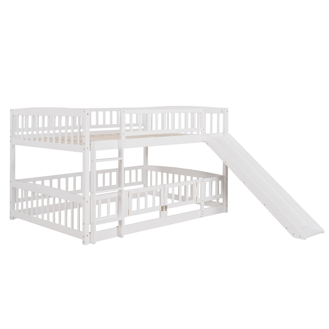 Kids Shared Room Full Over Full Wood Bunk Bed with Slide, Safety Fence, Ladder in White | Just Better Bunk Beds - View 9