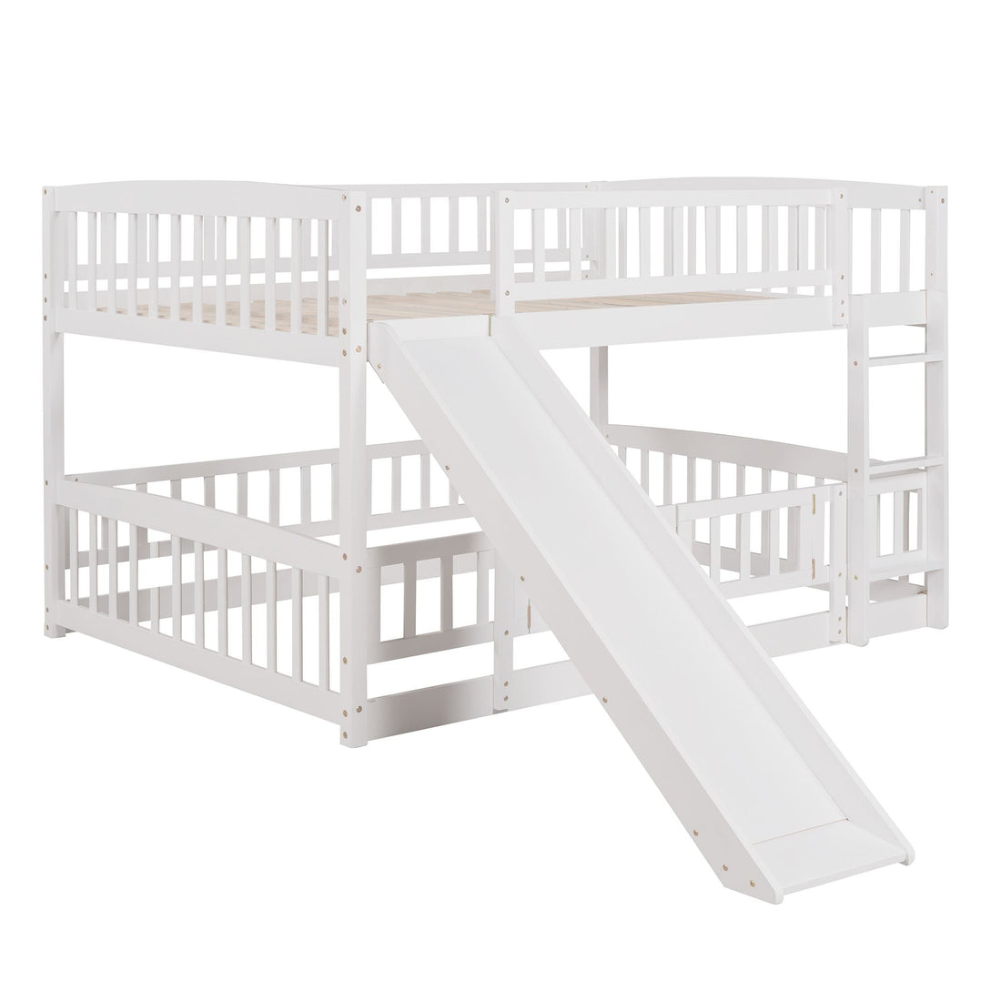 Kids Shared Room Full Over Full Wood Bunk Bed with Slide, Safety Fence, Ladder in White | Just Better Bunk Beds - View 13