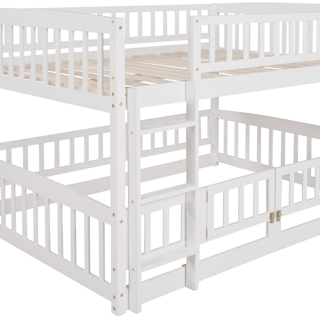 Kids Shared Room Full Over Full Wood Bunk Bed with Slide, Safety Fence, Ladder in White | Just Better Bunk Beds - View 14