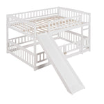 Kids Shared Room Full Over Full Wood Bunk Bed with Slide, Safety Fence, Ladder in White | Just Better Bunk Beds - View 11
