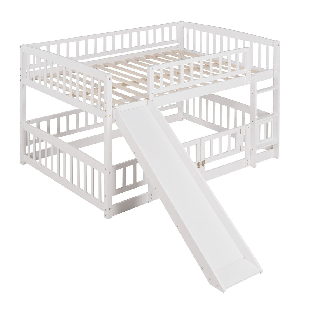 Kids Shared Room Full Over Full Wood Bunk Bed with Slide, Safety Fence, Ladder in White | Just Better Bunk Beds - View 11