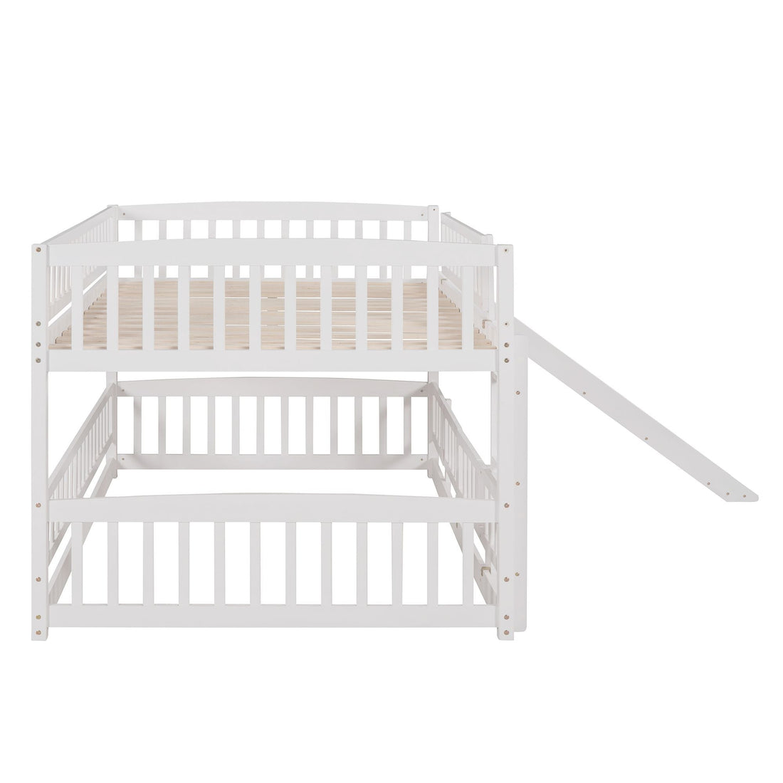 Kids Shared Room Full Over Full Wood Bunk Bed with Slide, Safety Fence, Ladder in White | Just Better Bunk Beds - View 8