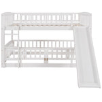 Kids Shared Room Full Over Full Wood Bunk Bed with Slide, Safety Fence, Ladder in White | Just Better Bunk Beds - View 7