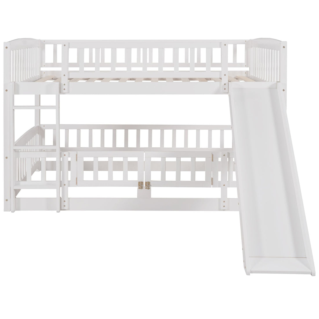 Kids Shared Room Full Over Full Wood Bunk Bed with Slide, Safety Fence, Ladder in White | Just Better Bunk Beds - View 7