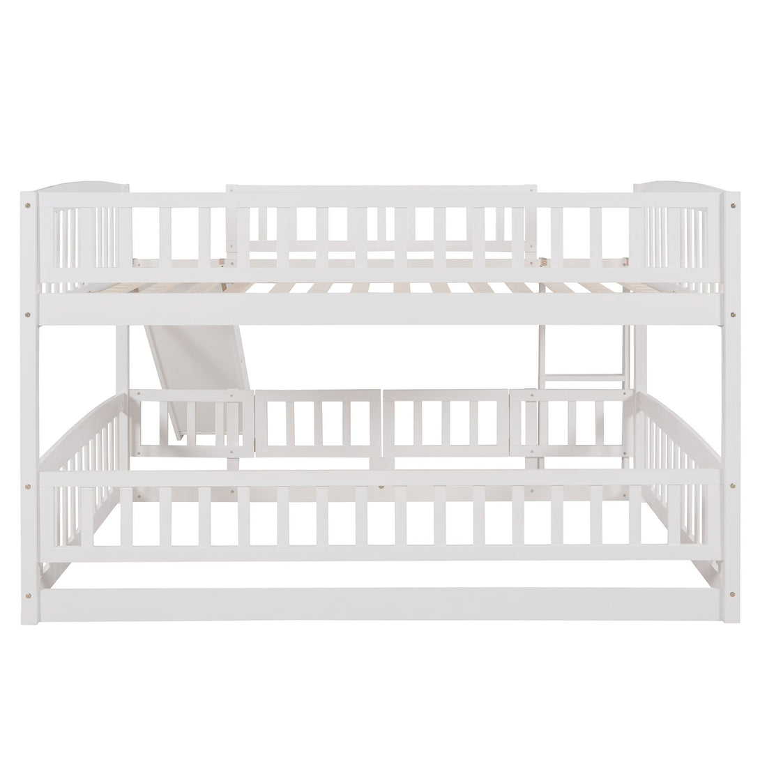 Kids Shared Room Full Over Full Wood Bunk Bed with Slide, Safety Fence, Ladder in White | Just Better Bunk Beds - View 6