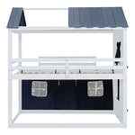 Kids Shared Room Full Over Full Wood House Bunk Bed with Windows Tent Blue White | Just Better Bunk Beds - View 16