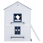 Kids Shared Room Full Over Full Wood House Bunk Bed with Windows Tent Blue White | Just Better Bunk Beds - View 10
