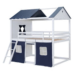 Kids Shared Room Full Over Full Wood House Bunk Bed with Windows Tent Blue White | Just Better Bunk Beds - View 8