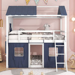Kids Shared Room Full Over Full Wood House Bunk Bed with Windows Tent Blue White | Just Better Bunk Beds - View 18