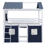 Kids Shared Room Full Over Full Wood House Bunk Bed with Windows Tent Blue White | Just Better Bunk Beds - Assembly View