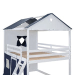 Kids Shared Room Full Over Full Wood House Bunk Bed with Windows Tent Blue White | Just Better Bunk Beds - View 13