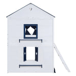 Kids Shared Room Full Over Full Wood House Bunk Bed with Windows Tent Blue White | Just Better Bunk Beds - View 11