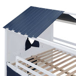 Kids Shared Room Full Over Full Wood House Bunk Bed with Windows Tent Blue White | Just Better Bunk Beds - View 12