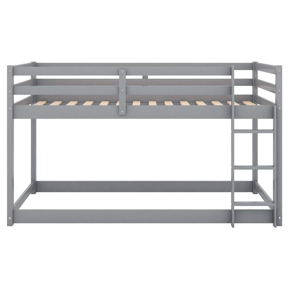 Kids Shared Room Low Profile Twin over Twin Wood Floor Bunk Bed with Ladder, Gray or White | Just Better Bunk Beds - View 5