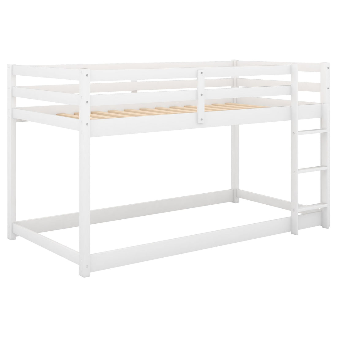 Kids Shared Room Low Profile Twin over Twin Wood Floor Bunk Bed with Ladder, Gray or White | Just Better Bunk Beds - View 18