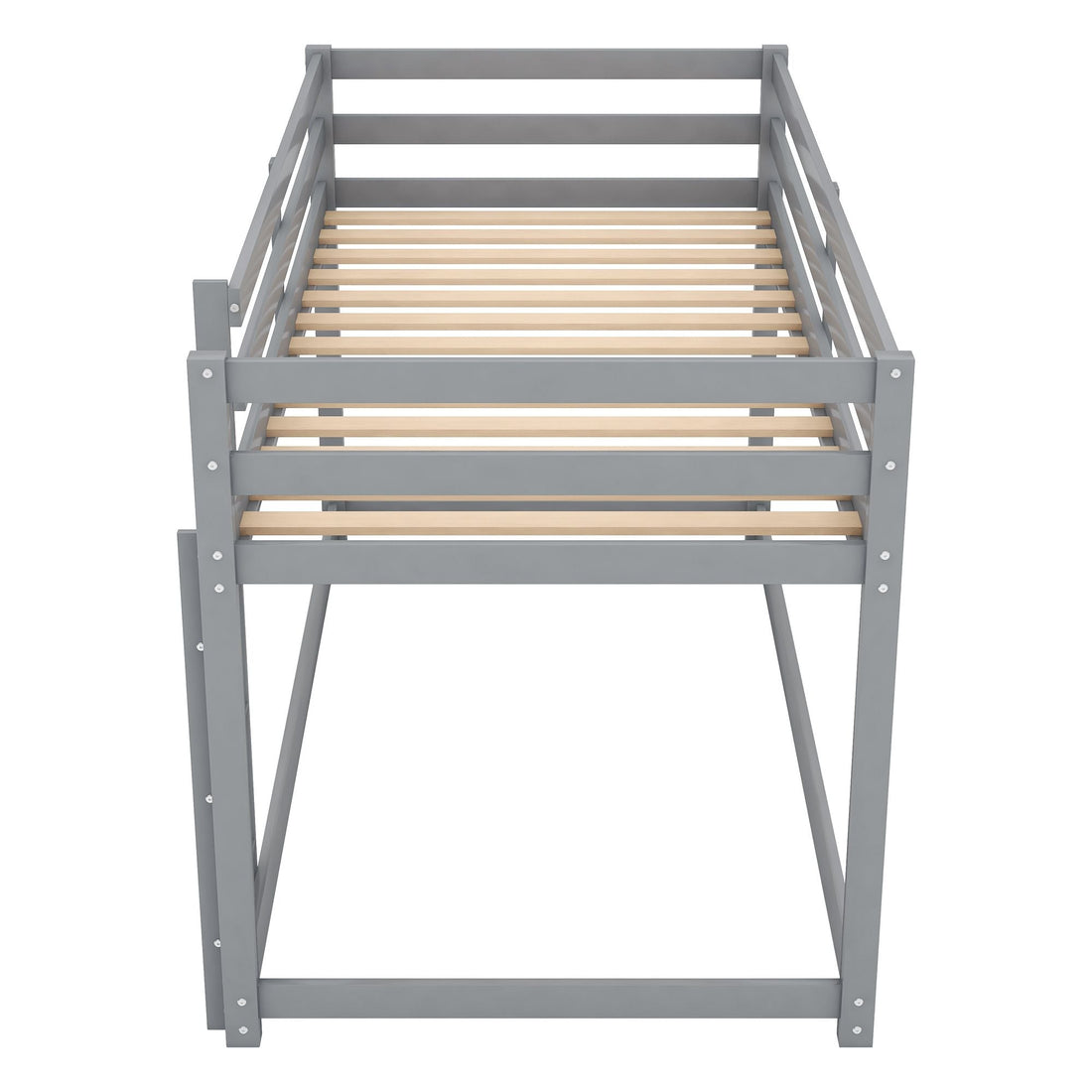Kids Shared Room Low Profile Twin over Twin Wood Floor Bunk Bed with Ladder, Gray or White | Just Better Bunk Beds - View 6