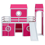 Kids Shared Room Twin Loft Bed with Slide Pink Tent Tower Wood Pink | Just Better Bunk Beds - View 10