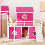 Kids Shared Room Twin Loft Bed with Slide Pink Tent Tower Wood Pink | Just Better Bunk Beds - View 15