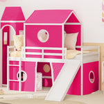 Kids Shared Room Twin Loft Bed with Slide Pink Tent Tower Wood Pink | Just Better Bunk Beds - View 16