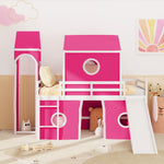 Kids Shared Room Twin Loft Bed with Slide Pink Tent Tower Wood Pink | Just Better Bunk Beds - Side View