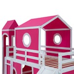 Kids Shared Room Twin Loft Bed with Slide Pink Tent Tower Wood Pink | Just Better Bunk Beds - View 12