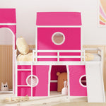 Kids Shared Room Twin Loft Bed with Slide Pink Tent Tower Wood Pink | Just Better Bunk Beds - View 17