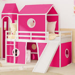 Kids Shared Room Twin Loft Bed with Slide Pink Tent Tower Wood Pink | Just Better Bunk Beds - View 14