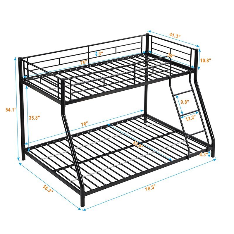 Kids Shared Room Twin Over Full Metal Bunk Bed with Ladder, Black | Just Better Bunk Beds - View 8