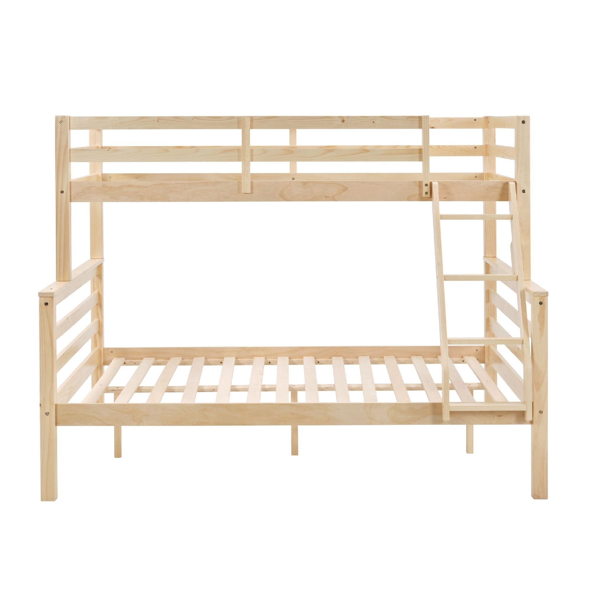 Kids Shared Room Twin Over Full Solid Wood Bunk Bed with High Guardrail Ladder Natural Finish | Just Better Bunk Beds - View 7