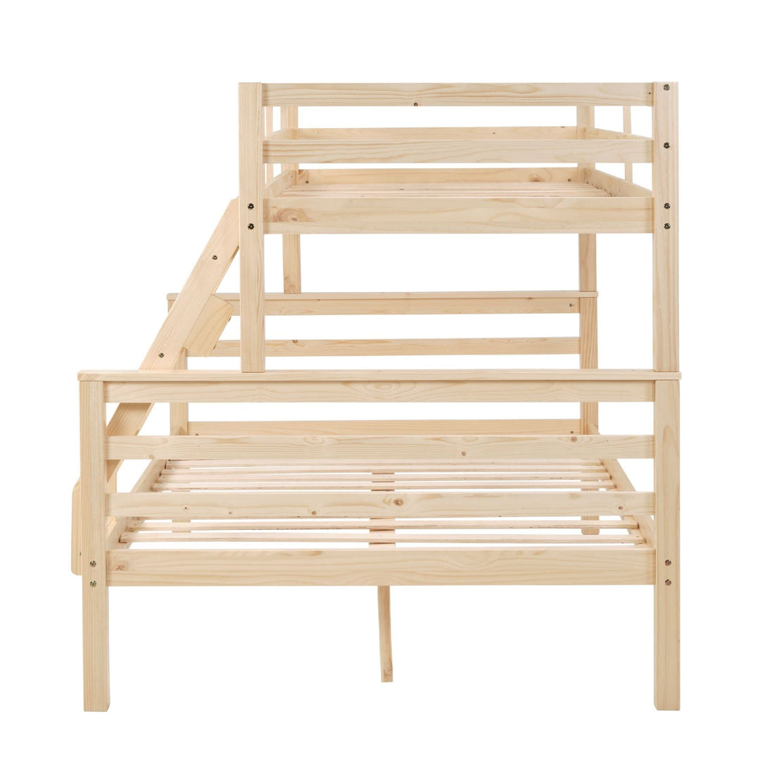 Kids Shared Room Twin Over Full Solid Wood Bunk Bed with High Guardrail Ladder Natural Finish | Just Better Bunk Beds - View 10