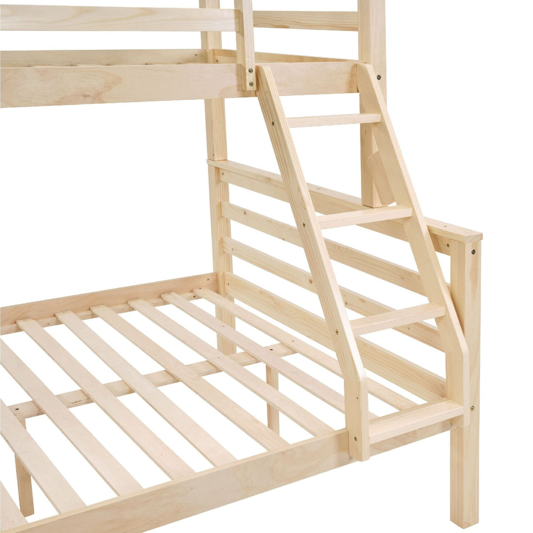 Kids Shared Room Twin Over Full Solid Wood Bunk Bed with High Guardrail Ladder Natural Finish | Just Better Bunk Beds - View 11