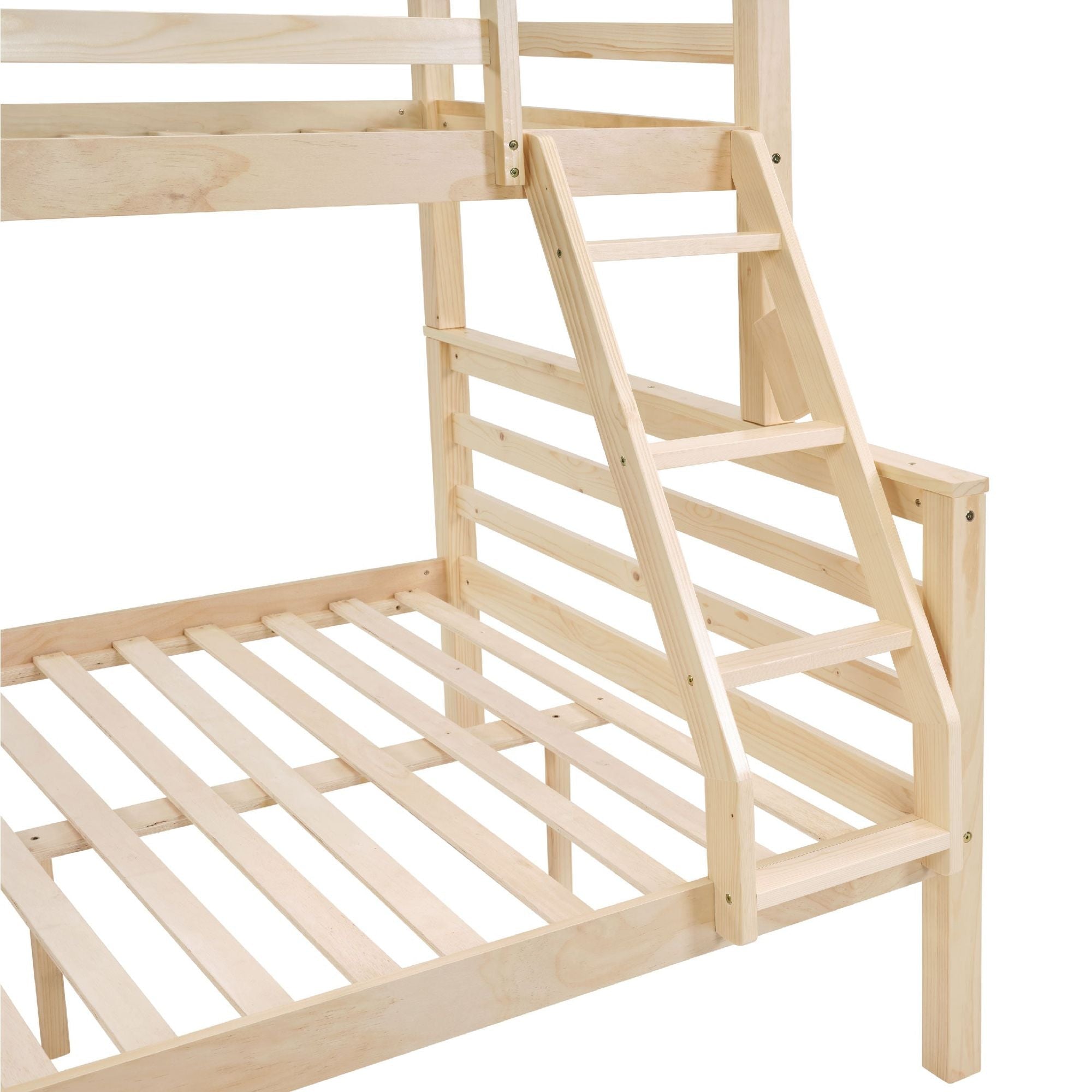 Kids Shared Room Twin Over Full Solid Wood Bunk Bed with High Guardrail Ladder Natural Finish | Just Better Bunk Beds - View 11