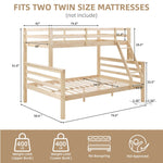 Kids Shared Room Twin Over Full Solid Wood Bunk Bed with High Guardrail Ladder Natural Finish | Just Better Bunk Beds - View 6
