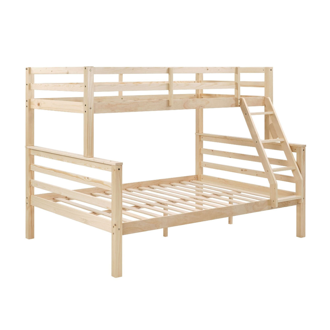 Kids Shared Room Twin Over Full Solid Wood Bunk Bed with High Guardrail Ladder Natural Finish | Just Better Bunk Beds - View 8