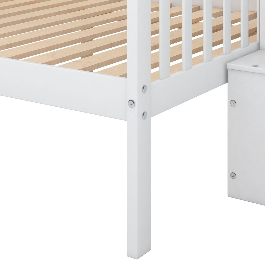 Kids Shared Room Twin over Full Stairway Bunk Bed with Storage Drawers, White Pine Wood | Just Better Bunk Beds - View 11