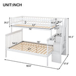 Kids Shared Room Twin over Full Stairway Bunk Bed with Storage Drawers, White Pine Wood | Just Better Bunk Beds - View 5
