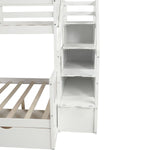 Kids Shared Room Twin Over Full Wood Bunk Bed with Drawers, Slide, and Stairs in White | Just Better Bunk Beds - View 7