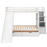 Kids Shared Room Twin Over Full Wood Bunk Bed with Drawers, Slide, and Stairs in White | Just Better Bunk Beds - View 11