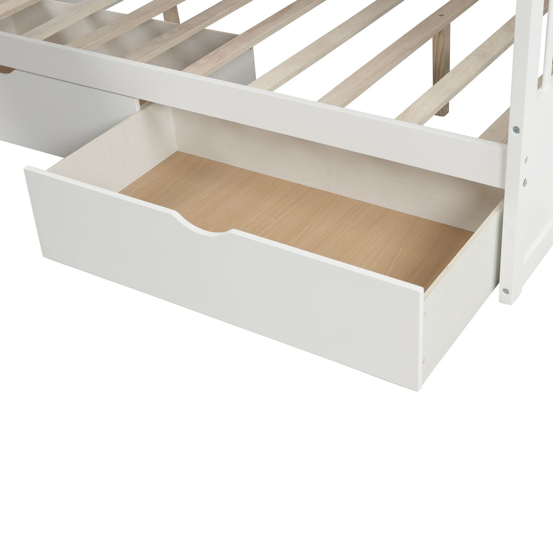 Kids Shared Room Twin Over Full Wood Bunk Bed with Drawers, Slide, and Stairs in White | Just Better Bunk Beds - View 8
