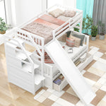 Kids Shared Room Twin Over Full Wood Bunk Bed with Drawers, Slide, and Stairs in White | Just Better Bunk Beds - View 5