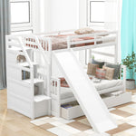 Kids Shared Room Twin Over Full Wood Bunk Bed with Drawers, Slide, and Stairs in White | Just Better Bunk Beds - Assembly View