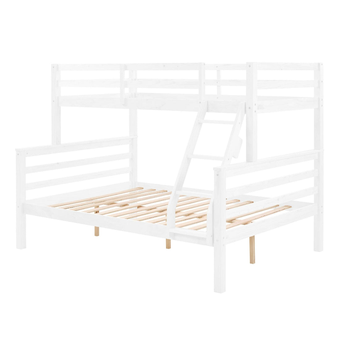 Kids Shared Room Twin Over Full Wood Bunk Bed with High Guardrail Ladder White | Just Better Bunk Beds - View 9