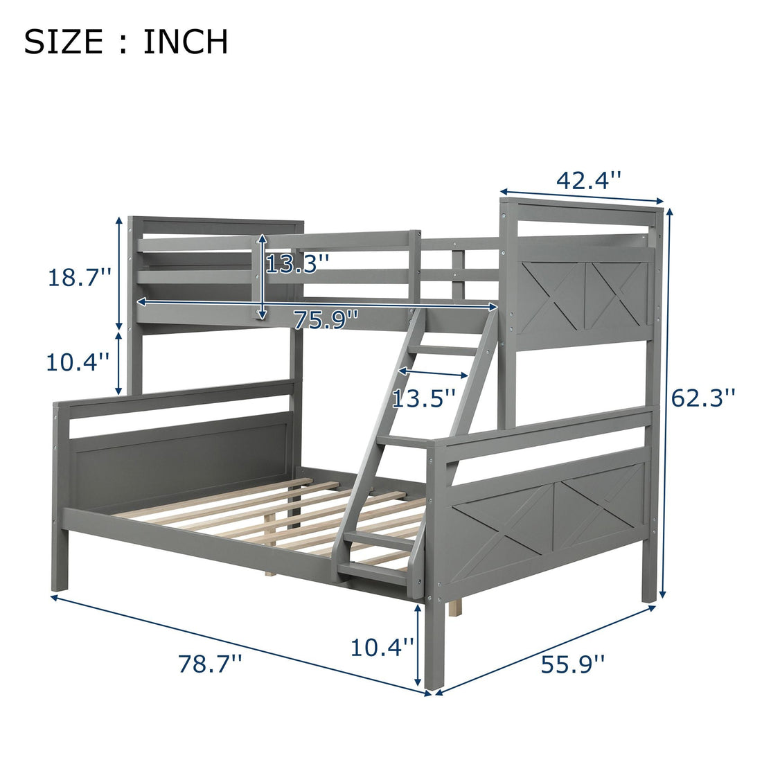 Kids Shared Room Twin Over Full Wood Bunk Bed with Ladder and Safety Guardrail, Gray | Just Better Bunk Beds - View 10